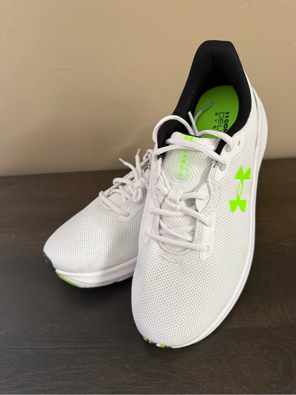 Under Armour White Mesh Sneakers with Neon Green Logo